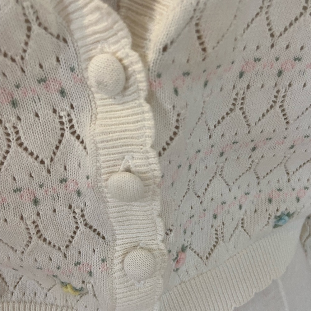 For Love And Lemons Cream Eyelet Knit Cardigan with Pastel Floral Embroidery - Picture 5 of 10